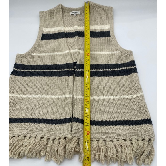 Madewell Striped Knit Vest Fringe Tan Navy White S M - Picture 5 of 10